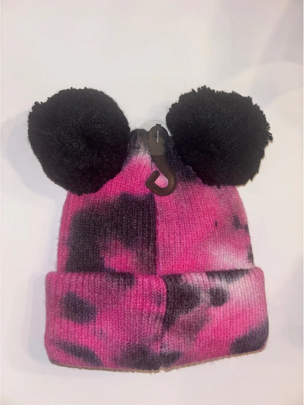 C.C Baby Hot Pink Black Double Pom Beanie Knit Winter Hat NWT One Size
